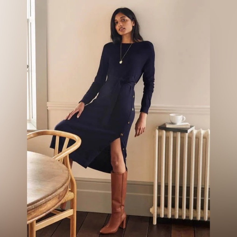 NWT Boden Side Button Knitted Dress- Navy